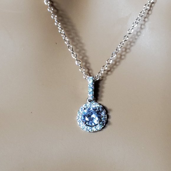 925 Silver & VVSI 2k Diamond & Topaz Necklace - Brilliant Cut Color D  Diamond - Picture 7 of 13